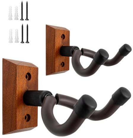 Gykutix 2 Pezzi Porta Chitarra da Muro, Supporto Chitarra Muro, Appendi Chitarra da Muro con Gancio a Forma di U Morbido Regolabile e Viti per Chitarra Acustica, Chitarra Elettrica, Basso, Banjo
