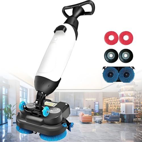 MLYYYDSS Mini autolaveuse de Sol – Compacte et Portable, Largeur de Nettoyage de 43 cm, pour Les Petits espaces commerciaux, Les Bureaux, Les Toilettes, Les sols durs ou Les parquets White