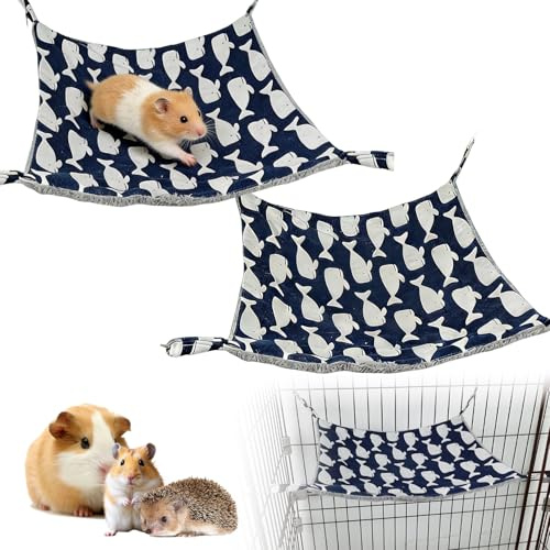 Rthynti Rat Hammock, 2 Pack Single Layer Blue Small Animal Hammocks for Cage, Soft & Warm Hanging Bed for Rats, Guinea Pigs, Ferrets, Chinchillas, Degu (27 * 27cm)