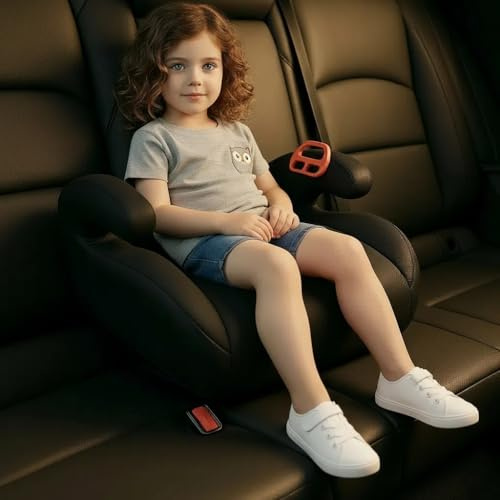 AufblasbareSitzerhöhung für Auto K-inder - Leicht & Tragbar, Extra Schmal, Bequem & Reisefreundlich - Ohne Pumpe Sekunden Aufblasbar, Ergonomisch (Schwarz plus)
