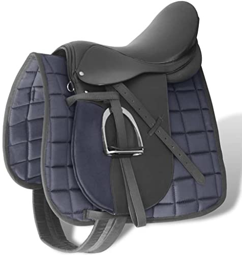 Kaloriko hästhästare, sadelset, 40 cm, äkta läder, svart kambredd 5-i-1 med sadel, sadelfilt, stigbygel, bälte för dressyr, utomhus, träning och turnering