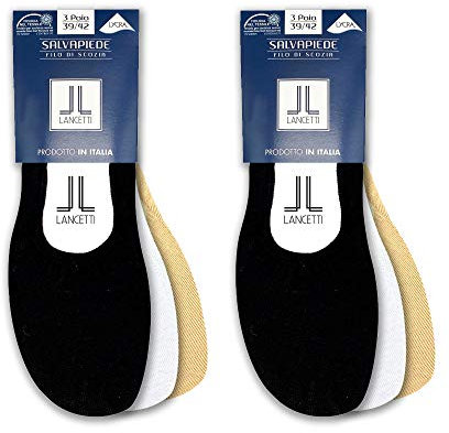 LANCETTI - 6 Paia di Calzini Invisibili Salvapiede, Fantasmini Uomo e Donna in Cotone Fresco Filo di Scozia, Bianco, Nero, Ecru 39-42