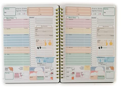 Agenda Diary Diet Fitness Planner, A5 storlek 14,5x20,5cm - 50 ark (100 dagar) unik layout, med metall spiral svart omslag - Swedish