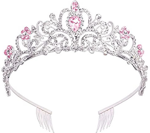 Krone Diadem, Prinzessin Krone, Rairsky Damen Tiaras, Krone Mädchen, Silver Tiara für Frauen Pink Crystal Tiara Kristallkrone mit Kämmen, Kristalle Prinzessin Krone