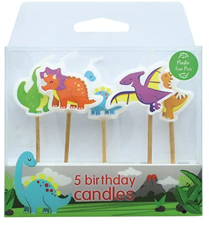 Baked with Love Dinosaur Cake Candles, Pack of 5, 70 mm