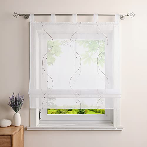 Heichkell Tenda a pacchetto con passanti, in voile, ricamata, moderna, per cucina, soggiorno, camera da letto, sabbia, 140 x 140 cm (larghezza x altezza)