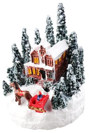 harayaa Escena Navideña de Nieve, Pueblo, Casa Iluminada, Miniatura para Escritorio de Oficina