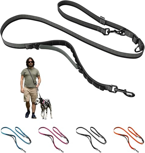 Hands Free Dog Leash - Waist or Shoulder Leash for Walking and Hiking with Medium and Large Dogs, Adjustable 4 to 6 FT Outdoor Bungee Lead with Traffic Handle by Nuvuq (18-120 lbs, Black)