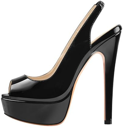 MissHeel Plateau Slingbacks - Tacones de aguja para mujer, zapatos de noche, Negro , 46 EU