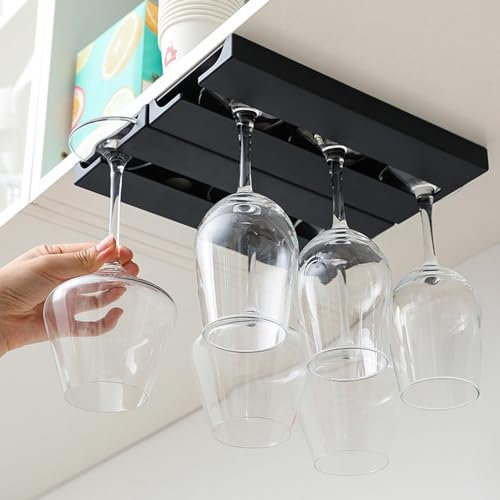 Anicy Lot de 2 porte-verres à vin à suspendre – Porte-verres à vin à suspendre – Support en plastique pour verre à vin – Convient pour la cuisine, le bar, le restaurant, noir