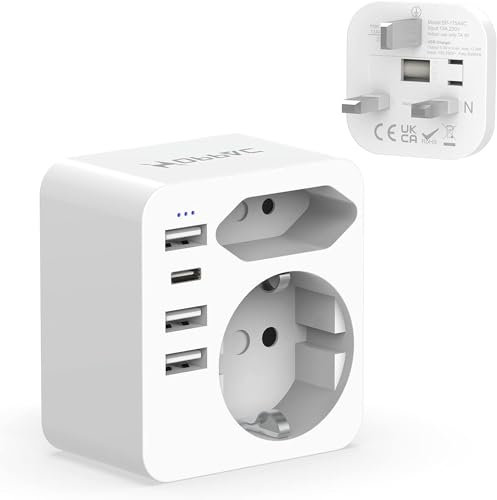 Adattatore Presa Inglese, Adattatore Spina Inglese Con 3 USB e 1 USB C（3.4A,17W）, Adattatore UK Con Spina Europea e Schuko, Adattatore Di Tipo G Adatto per Regno Unito, Irlanda, Dubai, Maldive