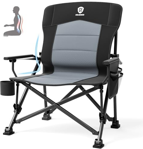 EVER ADVANCED Chaise de Camping Pliable - Charge maximale : 230 kg - Taille XL - Support Lombaire - Largeur d'assise : 62 cm - avec Poche latérale - Porte-gobelet - Chaise de pêche Pliable pour