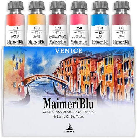 Maimeri Blu Watercolor Paint, Venice Thematic Set, 12ML Tubes, 6 Pack, Assorted Colors, 1 Count
