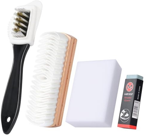 LHOEST Brosse Chaussure Daim Cuir Nettoyage Brosse à Chaussures en Crêpe Brosse Cirage Chaussure Multifonction avec Gomme Daim Chaussure Nettoyage Kit pour Daim Nubuck (4 Pièces)