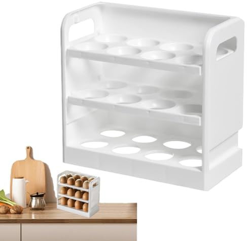 Organizador de huevos para frigorífico, almacenamiento de huevos para frigorífico, recipiente plegable para huevos, caja de almacenamiento de huevos de 3 niveles y 24 rejillas, rotación automática de