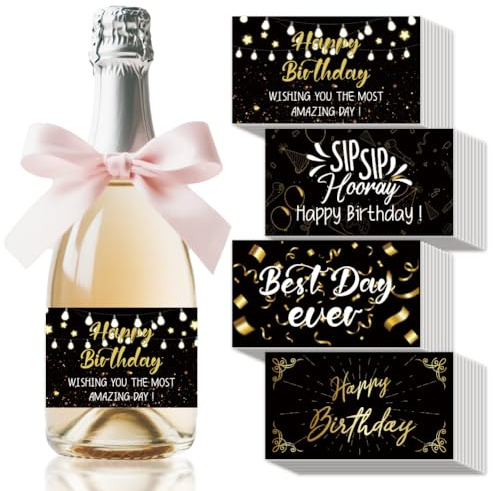 SUPERDANT 40 pz. Adesivi per Etichette di Bottiglie di Vino di Buon Compleanno Carta Patinata Nera e Oro Etichette Adesive per Bottiglie di Vino Decorazioni per Compleanno 9x5cm