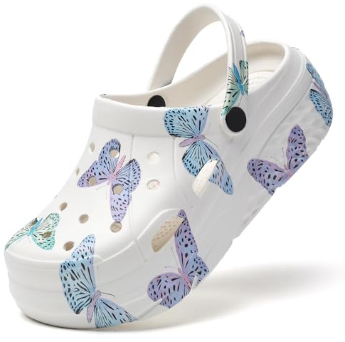 YUKTOPA Dam Plattform Träskor Trädgårdsskor Lätta Mjuka EVA Slip On Skor Vattentäta Halkfria Strand Pool Vattensandaler, Vitt, 38 EU