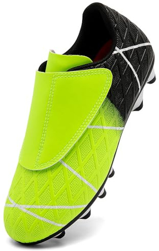 VTASQ Chaussures de Football Garçon Fille Chaussure de Foot Spike Crampons Adolescents Athlétisme Professionnel Entrainement Chaussures de Sport pour Extérieur Noir Vert EU35