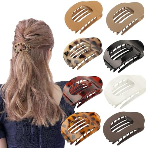 8 Stück Haarklammern Damen, Große Flache Haarklammer Flach Französische Haarspange Flache Haarspangen für Damen, Rutschfeste Flat Hair Claw Clips für Alltag Sports(8 Farben)
