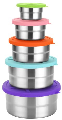 usefulbeauty Contenitore Pranzo Acciaio Inossidabile,Set Da 5 Con Coperchi - Scodelle Circolari Impilabili Per Spuntini Cucina Pranzo Al Sacco Insalata Casa Scuola Ufficio Viaggio