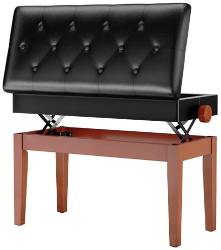 MAMIZO Klavierhocker Höhenverstellbar 72x33x48-58CM, Pianobank mit Stauraum, Klavierbank mit PU Lederkissen, Keyboardbank Klavierstuhl Piano Bench bis 200KG Belastbar, mit 4 PCS Beinen, Holzfarbe