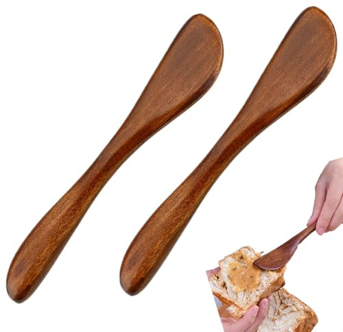 Tsuchbis 2 Pcs Wooden Butter Knife Spreaders, 6 Inch Wooden Mini Spatulas for Kitchen, Smooth Edge for Jelly, Cheese, Sandwich, Condiment & Spreads