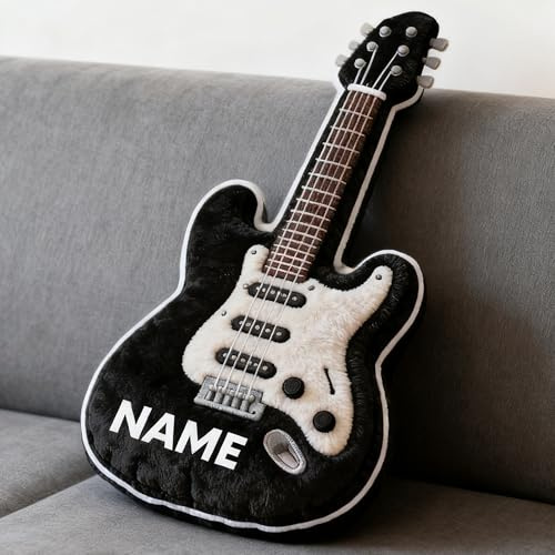 LCMAIT Cuscino Personalizzato a Forma di Chitarra Cuscino Personalizzato con Nome Regalo Commemorativo per Feste di Compleanno e Natale per Bambini e Bambine Decorativo per Divano (Chitarra)