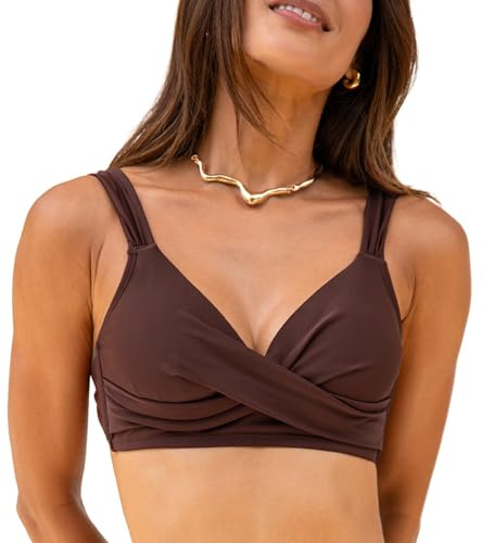 CUPSHE Women's Bikini Top V Neck Twist Front Back Self Tie Adjustable Straps, XL