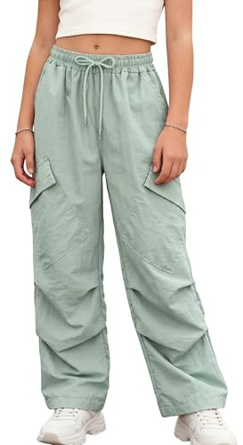 SEAUR Pantalon baggy pour filles - Pantalon cargo Hip Hop Y2K - Avec taille élastique réglable - Pantalon de sport de plein air - Tenue de danse de rue - 5 à 14 ans