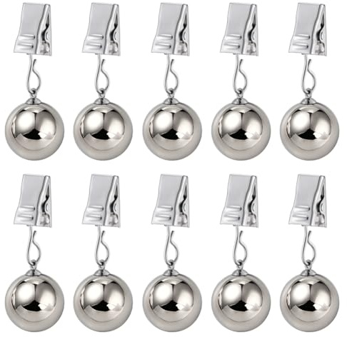 PH PandaHall 10 Pièces Poids Ronde Boule Nappe Boules Métal Clips Nappe Argent Pinces Nappe Poids Boule avec Clip Métal pour Extérieur Jardin Fête Pique Nique Dîner Couvertures Table
