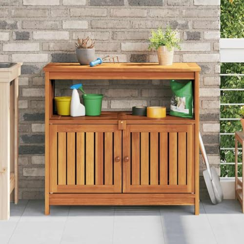 Plumbpyr Tavolo consolle da giardino in legno di acacia massiccio, 80 x 35 x 75 cm, con ripiano e scomparto, resistente alle intemperie, per terrazza, balcone, giardino, stabile e facile da pulire