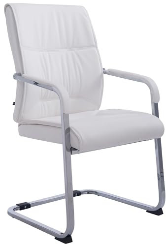 CLP Freischwinger Besucherstuhl XXL Anubis I Stabiler Und Pflegeleichter Stuhl Mit Kunstlederbezug Und Bodenschoner I 260 kg Belastbarkeit, Farbe:weiß