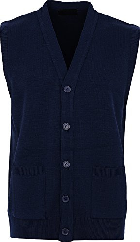 Maan Store Men’s Sleeveless Cardigan Sweater Vest – V-Neck Knitted Button-Down with Front Pockets, Lightweight Casual and Office Wear Navy M