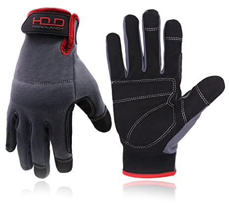 HANDLANDY Work Gloves for Men & Women, Utility Mechanic Working Gloves Touch Screen, Flexible Breathable Gardening Gloves for Yard Maintenance (Medium, 1 Pair)