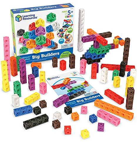 Learning Resources MathLink Steckwürfel Big Builders für Baumeister, ab 5 Jahren, Konstruktionsspielzeug für frühes Mint-Lernen, 200 Teile