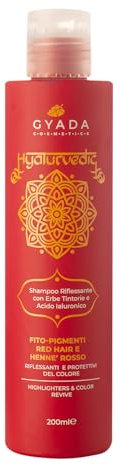 GYADA COSMETICS, Hyalurvedic Shampoo Riflessante Red Hair, Effetto Protettivo e Illuminante su Nuances Calde e Rosse, a Base di Acido Ialuronico ed Erbe Ayurvediche Tintorie, 200 ml