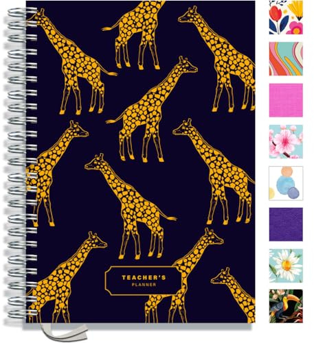 Teacher Planner 2026-2027 A4 size by Pirongs | 5 Lesson Planner for Teachers | Page a day | Undated, Hardback, Wiro-bound Teachers Planner - Giraffe