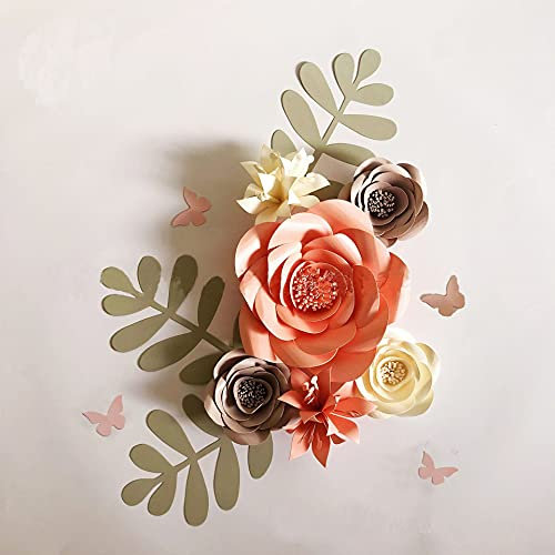 FLCSIed 3D Paper Flowers for Wall Decor (Pink Gray, Set of 6) - Girl Baby Shower, Nursery, Wedding Centerpiece Decorations