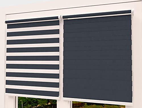 TROYAHOME® Doppelrollo Klemmfix Ohne Bohren Duo Rollo Fenster Rollo Easyfix (Anthrazit, 85 x 150 cm (Stoffbreite 82 cm)