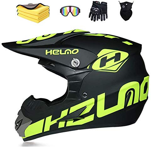 Ruiqieor Motorradhelm Kinder Cross Helme Sturzhelm Helm für Motorrad Kinderquad und Crossbike ATV Helm mit Handschuhe Maske Brille,Schwarz und Gelb S:52-56cm