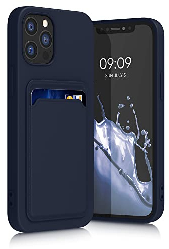 kwmobile Fodral till Apple iPhone 12/iPhone 12 Pro fodral med korthållare – mjukt skydd – stöttåligt TPU-material – trådlös laddning – mörkblå