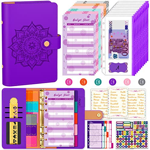 Aocii Budget Planner Deutsch Budget Binder A6 - Budgetplaner Finanzplaner, Haushaltsbuch mit Geldfächer, Geldsparmappe, Cash Stuffing Deutsch, Geld organizer (Violett)