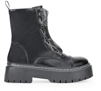 BOSANOVA Botas Militares Estilo Punk con Plataforma Dentada y Cordones hasta la Parte Superior. Cierre con Cremallera. Calzado para Mujer Negro 36