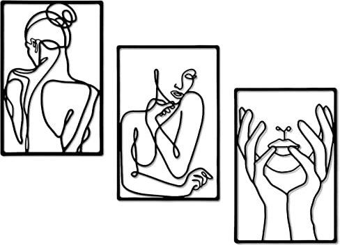 Wandskulpturen 3 Stück Frauen Körper Strichzeichnungen Wandskulpturen, Metall Wand Deko Minimalistische Wanddeko Abstrakt Metall Wandskulptur Frauenkörper Sehr Modern Und Robust Für Wohnzimmer Flur