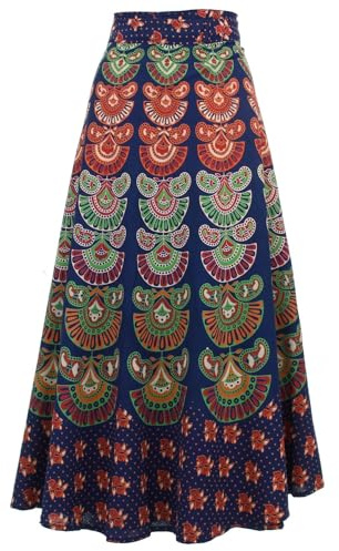 LOUDelephant Block Print Mandala Maxi Wrap Skirt Handmade Long Indian Cotton Boho One Size UK 8-20