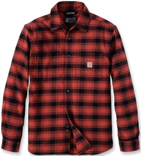 Carhartt Men's Long-Sleeved Shirt Flannel L/S Plaid Shirt, Red Ochre, S