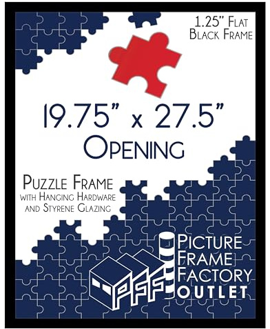 PFFO 19.75x27.5 Puzzle Frame, 1.25 Minimalist Matte Black Style, Clear Plexiglass, Strong Backing, Wall Hanging Hardware Included – Display for Puzzles, Art, Posters, or Pictures
