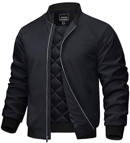 TACVASEN Mens Bomber Jackets Casual Fall Winter Warm Windbreaker Full Zip Windproof Outwear Color-Blocking Coats Black XL
