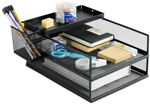 3 Tier Stackable Letter Tray Office Desk Paper Organizer File Trays, Desktop Holder for Paper Letter Accessories with Pen Holder