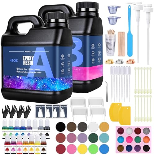Epoxidharz, 2,3 l, transparentes Epoxidharz-Set mit 15 Pigmenten und 15 Farben Glimmerpulver, kein Vergilben, keine Blasengießharz für Kunsthandwerk, Schmuckherstellung, Holz- und Harzformen (2 x 1,2